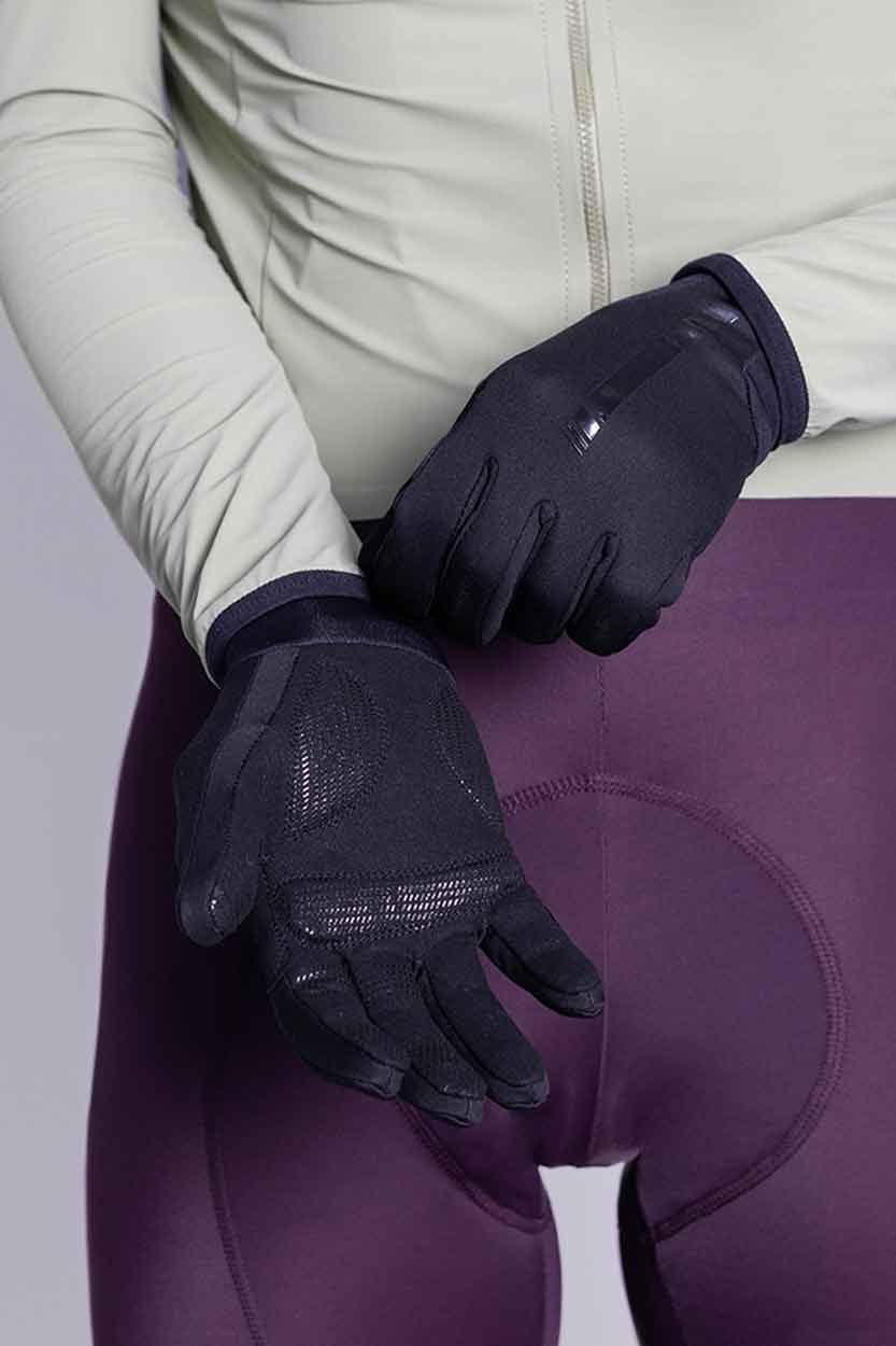guantes invierno largos ciclismo winter abrigo negros black manillar bicicleta silicona espuma acolchados profesional rendimiento