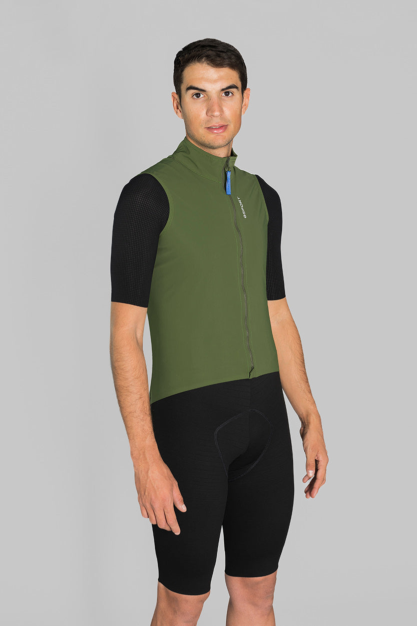 chaleco pro team verde militar hombre ciclismo doble cremallera