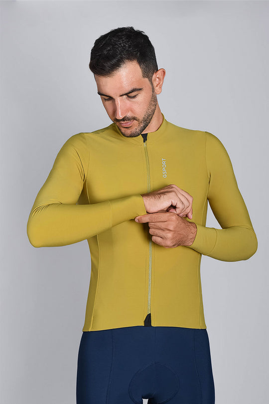 maillot pro team gsport ciclismo hombre amarillo invierno frio