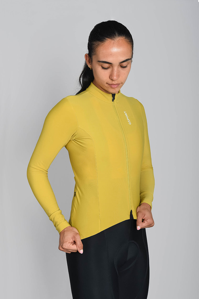 maillot pro team gsport ciclismo mujer amarillo manga larga invierno