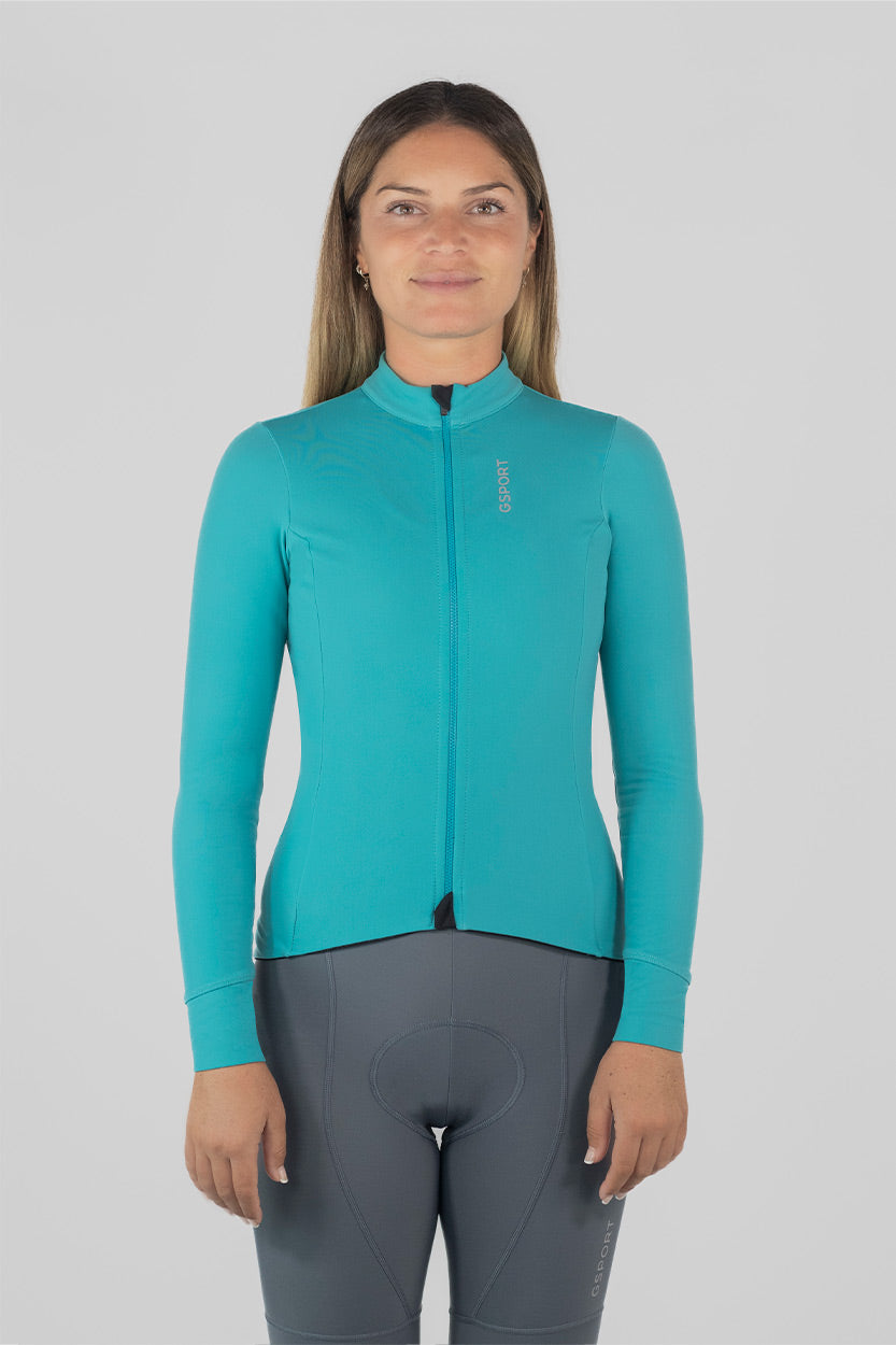 maillot manga larga azul mujer ciclismo gsport