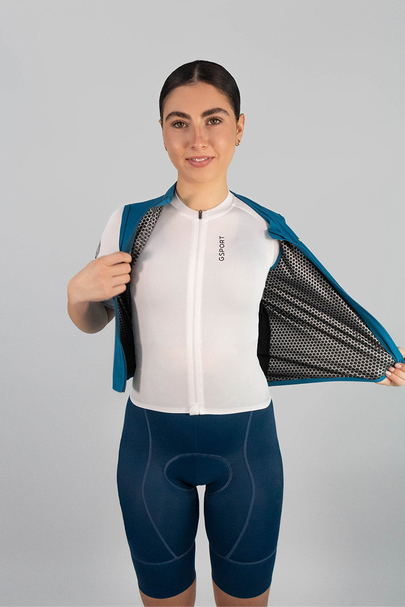 chaleco azul mujer gsport cortavientos repelente al agua