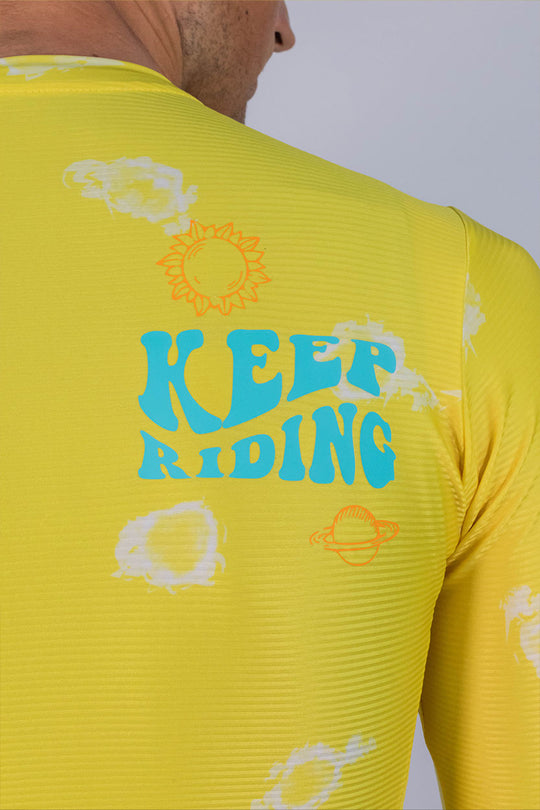 maillot de ciclismo de hombre color amarillo palomitas